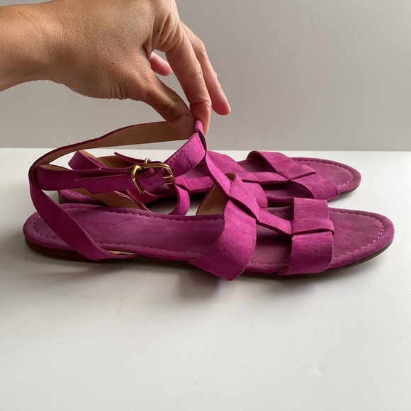J. Crew Suede Leather Upper and Sole Made in Italy Size 9.5 Sandal Berry Color - Picture 5 of 11